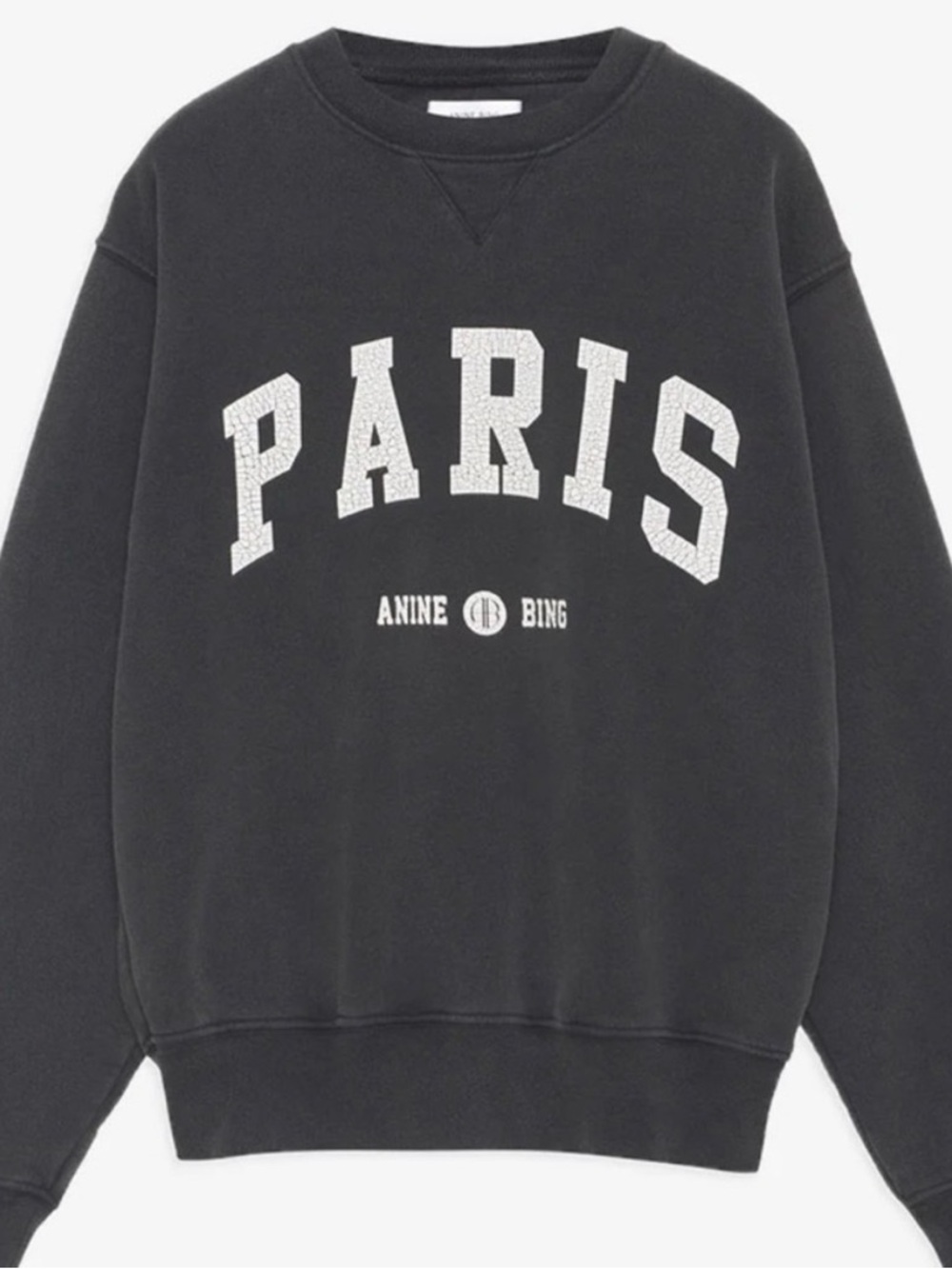 Anine Bing Charcoal Gray Crewneck Sweatshirt with White PARIS Logo